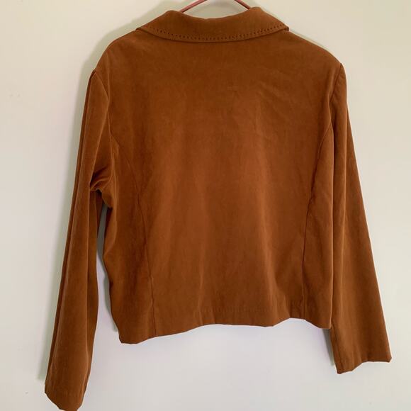 Dress Barn Brown Orange Cropped Jacket Large Western Stitches Full Zip Boho Fall - Picture 2 of 4